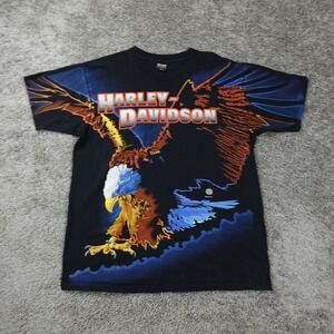 Vintage Harley Davidson Shirt Mens XL 90s Screaming Eagle AOP Single Stitch